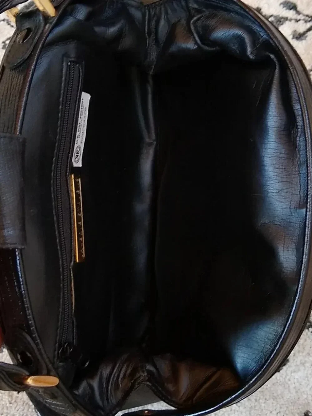 Black Leather Croc Embossed Vintage Satchel Handbag